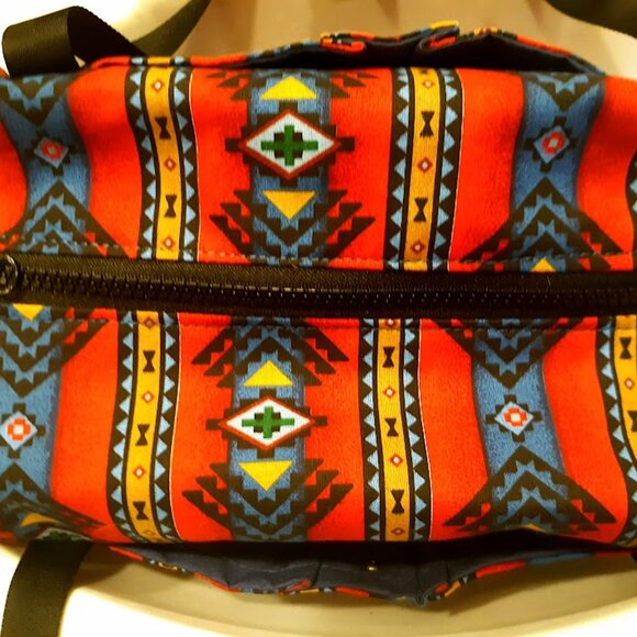 New Southwestern Sarape stripe Mini Duffle Tote Bag Aztec arm bag Red Blue Blk - Picture 9 of 10